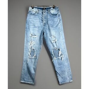 Simple Society Button‎ Fly Heavily Distressed Women's Jeans 9/29 Med Wash